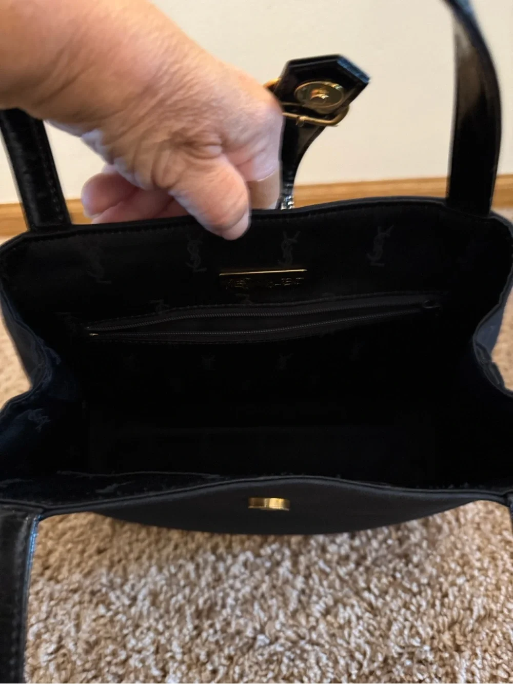 Yves Saint Laurent Black Shoulder Bag with Gold Heart Clasp